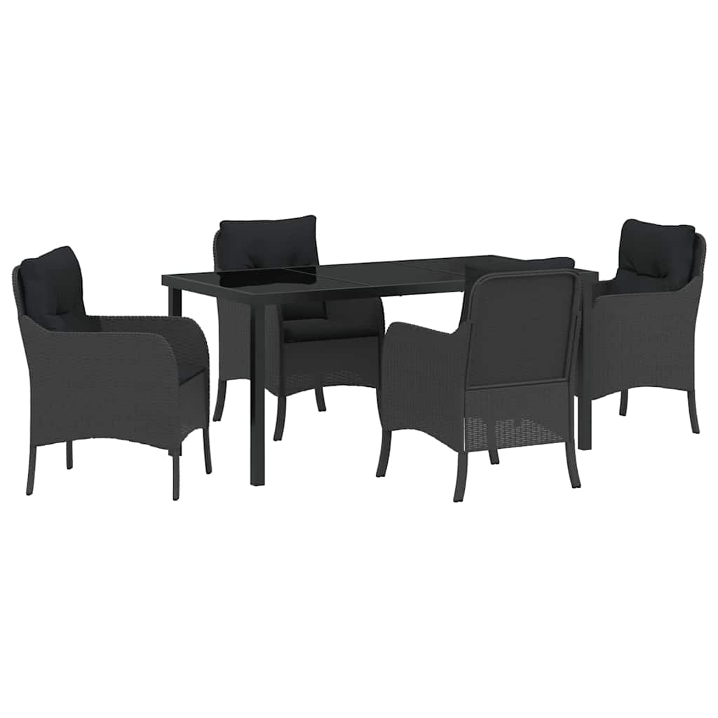 Garten Essgruppe mit Kissen 5 pcs Schwarz Poly-Rattan