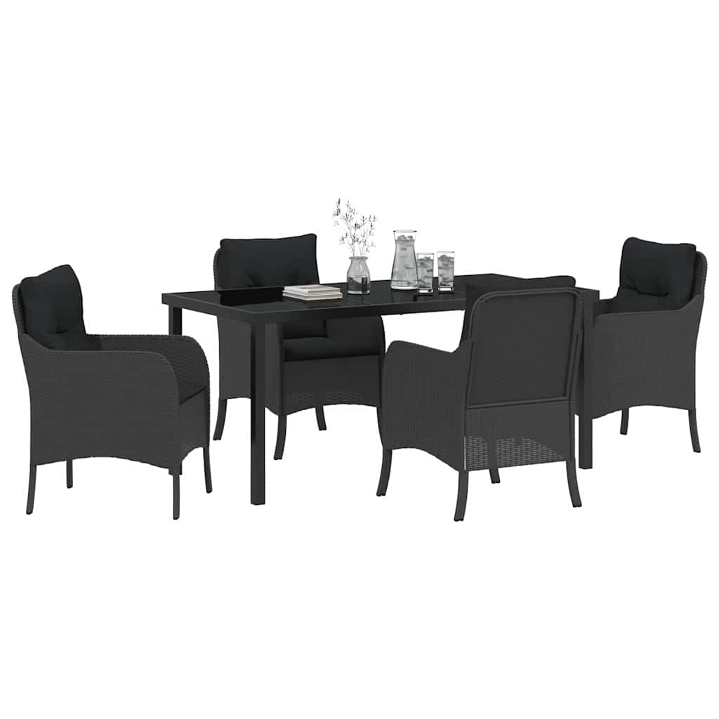 Garten Essgruppe mit Kissen 5 pcs Schwarz Poly-Rattan