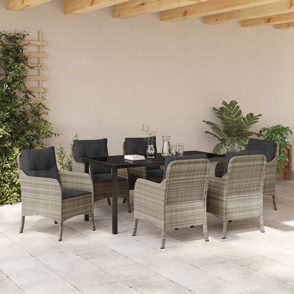 Garten Essgruppe mit Kissen 7 pcs Hellgrau Poly-Rattan
