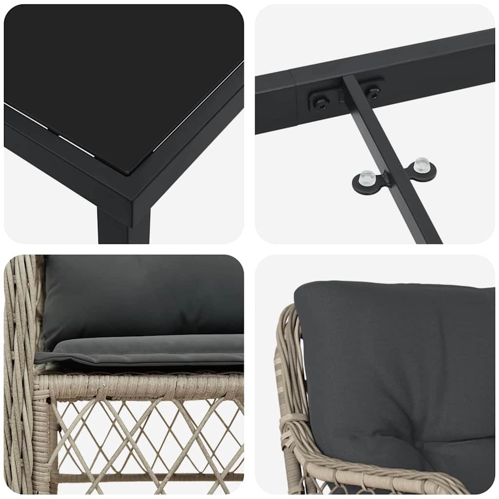 Garten Essgruppe mit Kissen 7 pcs Hellgrau Poly-Rattan