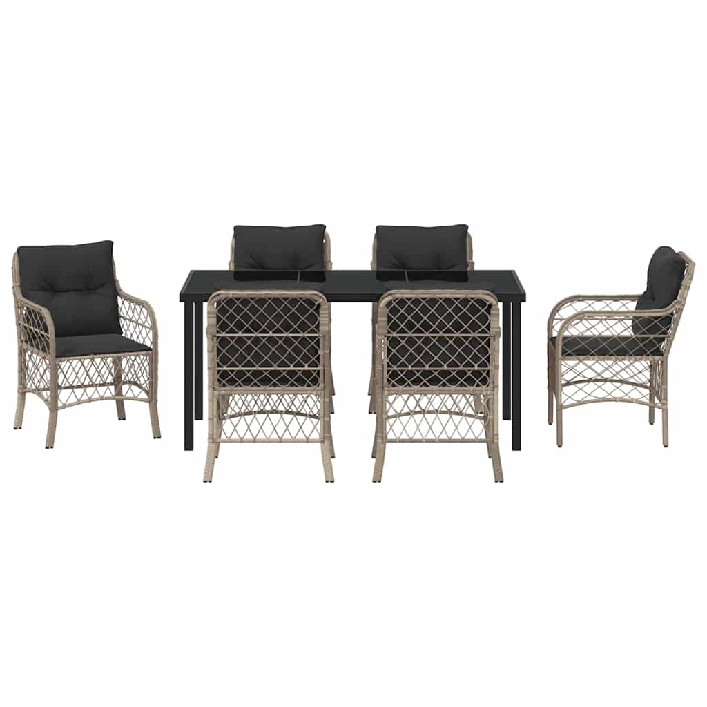 Garten Essgruppe mit Kissen 7 pcs Hellgrau Poly-Rattan