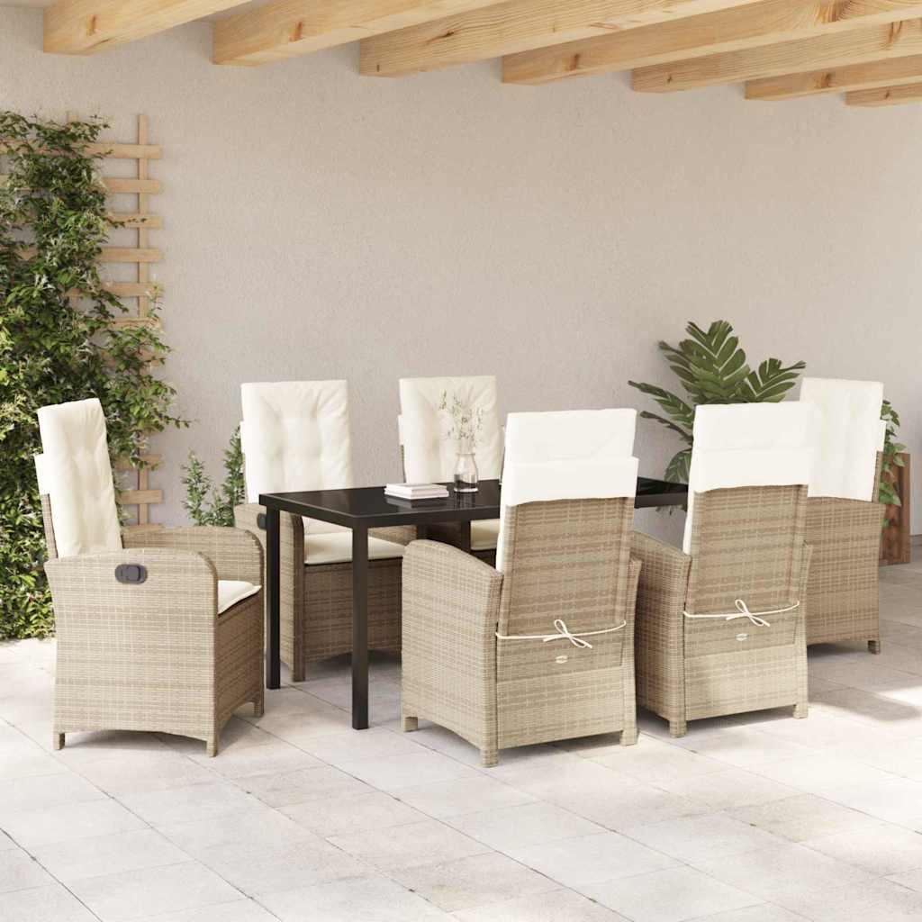Garten Essgruppe mit Kissen 7 pcs Beige Poly-Rattan