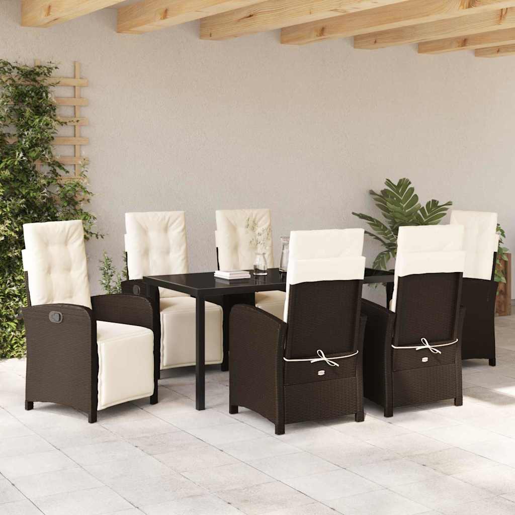 Garten Essgruppe mit Kissen 7 pcs Braun Poly-Rattan