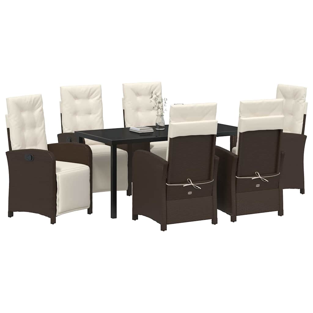 Garten Essgruppe mit Kissen 7 pcs Braun Poly-Rattan