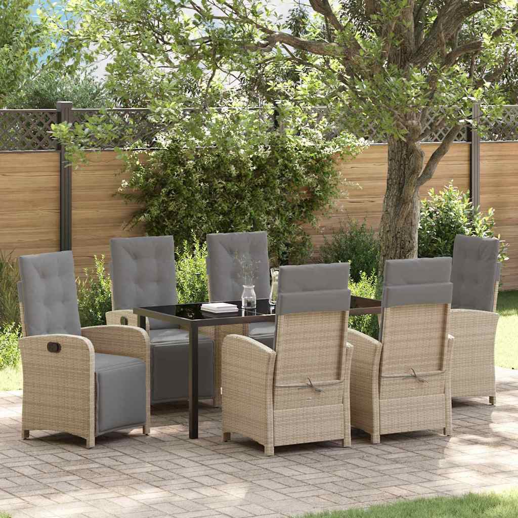 Garten Essgruppe mit Kissen 7 pcs Beige Poly-Rattan