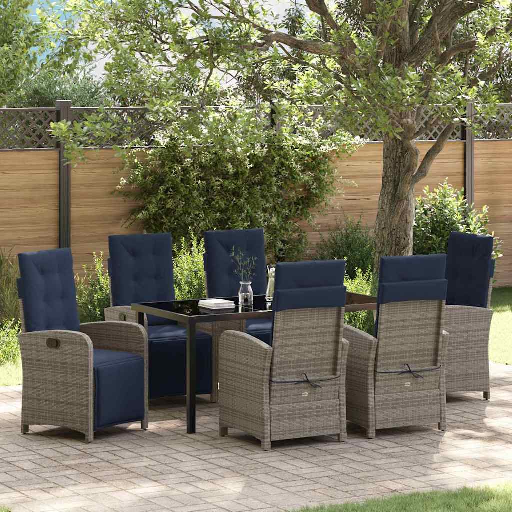 Garten Essgruppe mit Kissen 7 pcs Grau Poly-Rattan