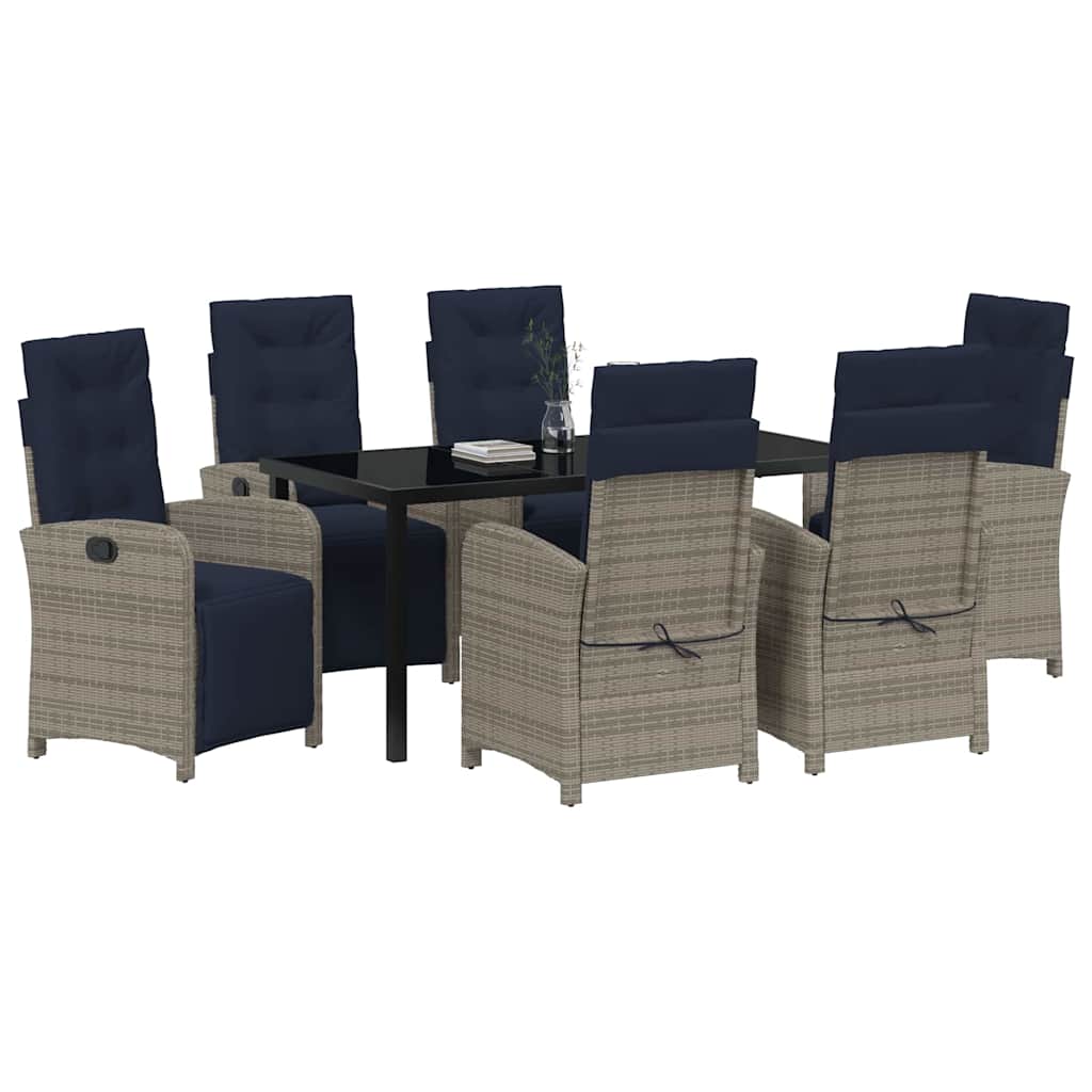 Garten Essgruppe mit Kissen 7 pcs Grau Poly-Rattan