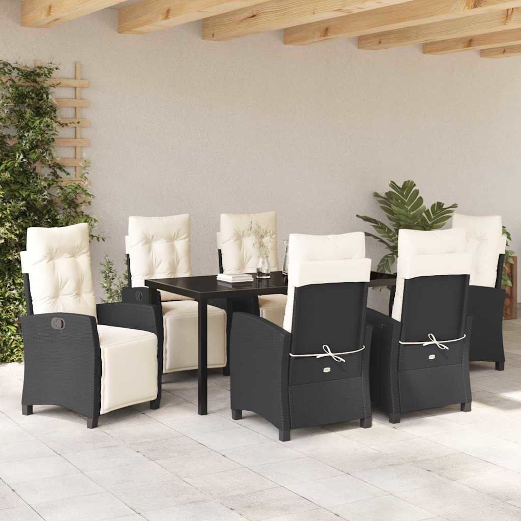 Garten Essgruppe mit Kissen 7 pcs Schwarz Poly-Rattan