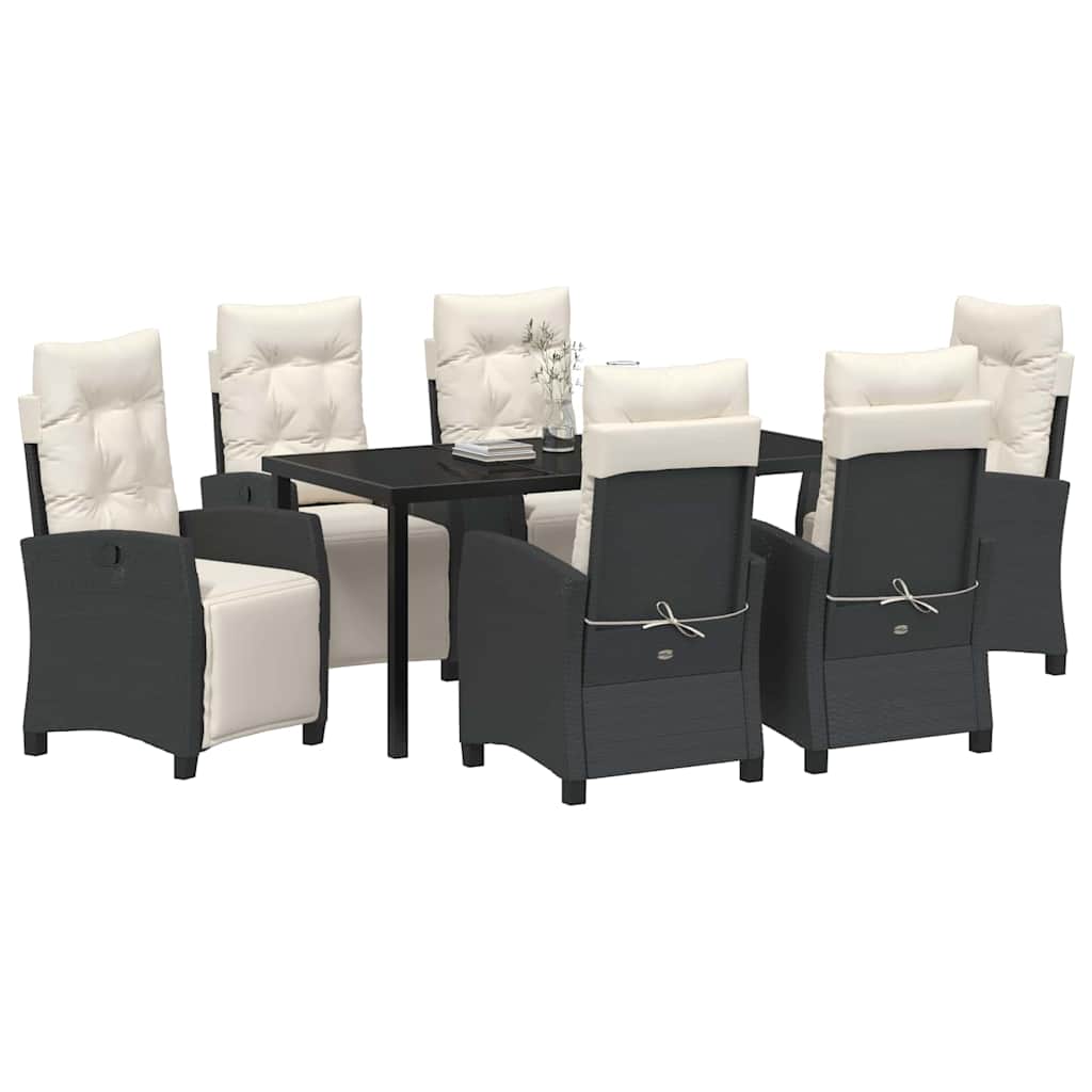 Garten Essgruppe mit Kissen 7 pcs Schwarz Poly-Rattan