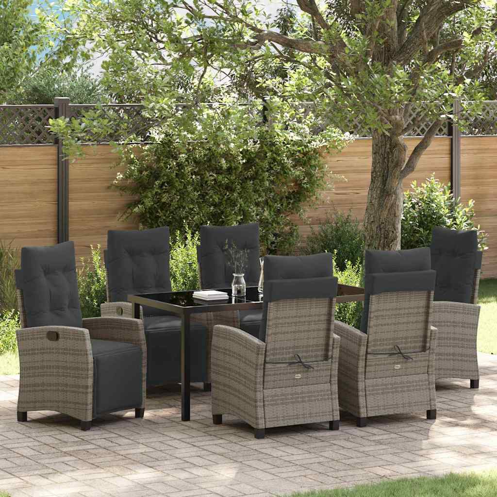 Garten Essgruppe mit Kissen 7 pcs Grau Poly-Rattan
