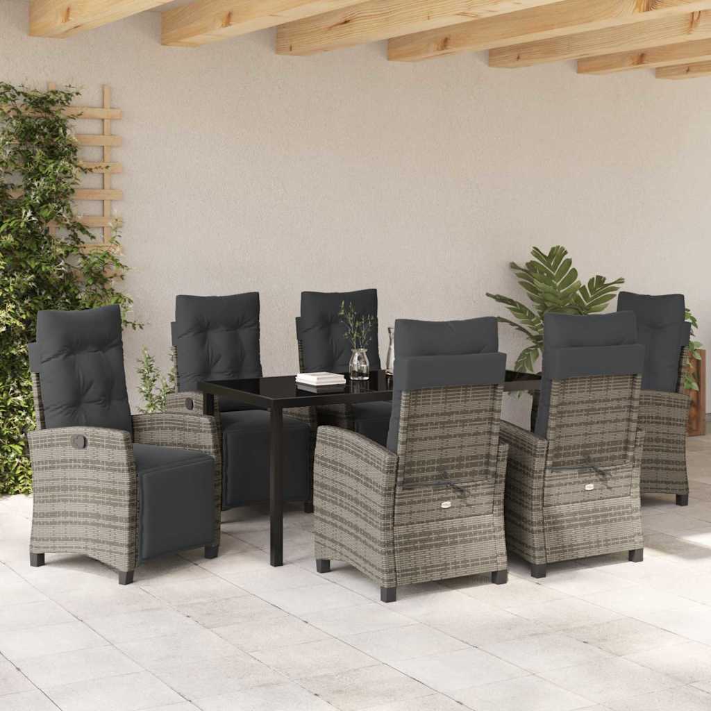 Garten Essgruppe mit Kissen 7 pcs Grau Poly-Rattan