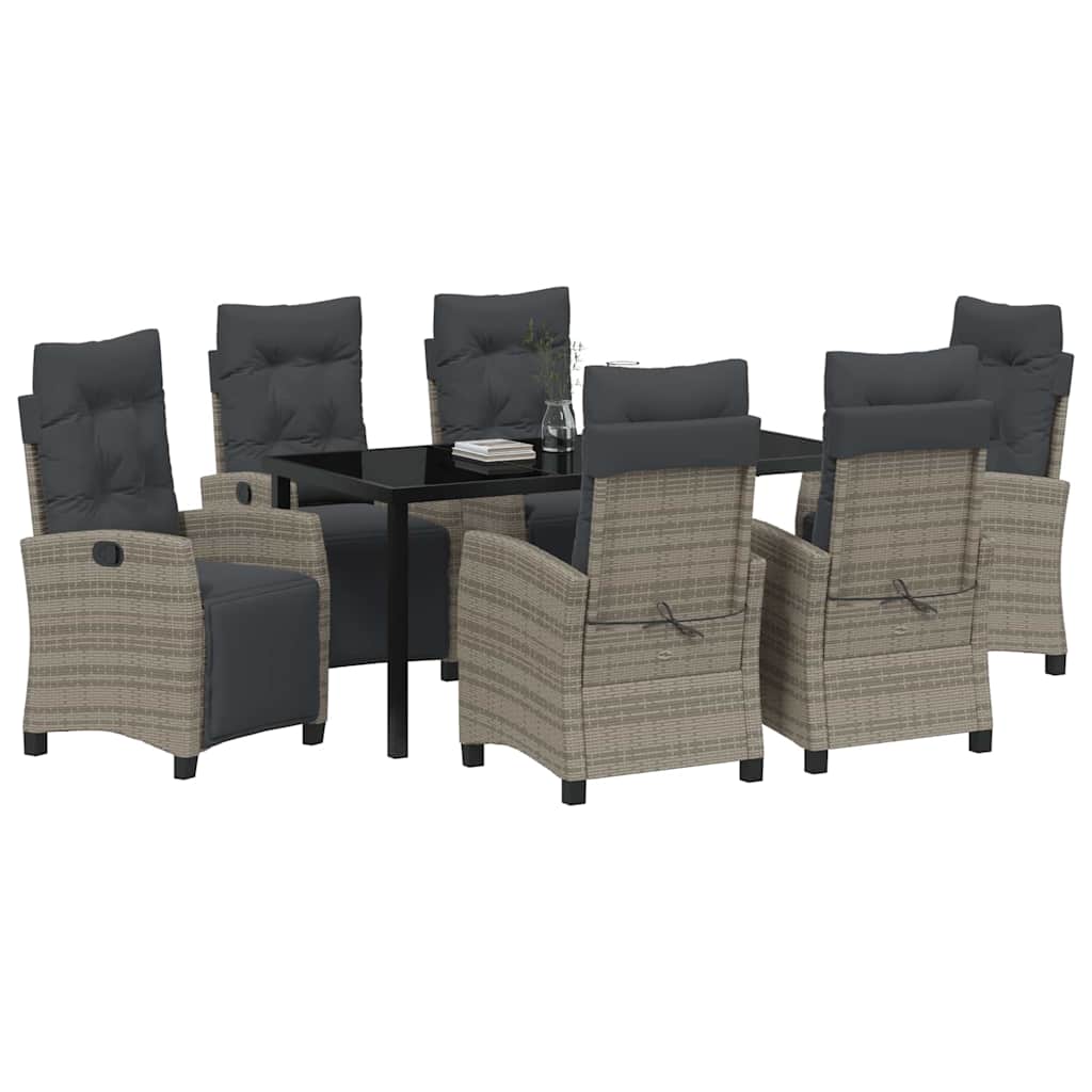 Garten Essgruppe mit Kissen 7 pcs Grau Poly-Rattan