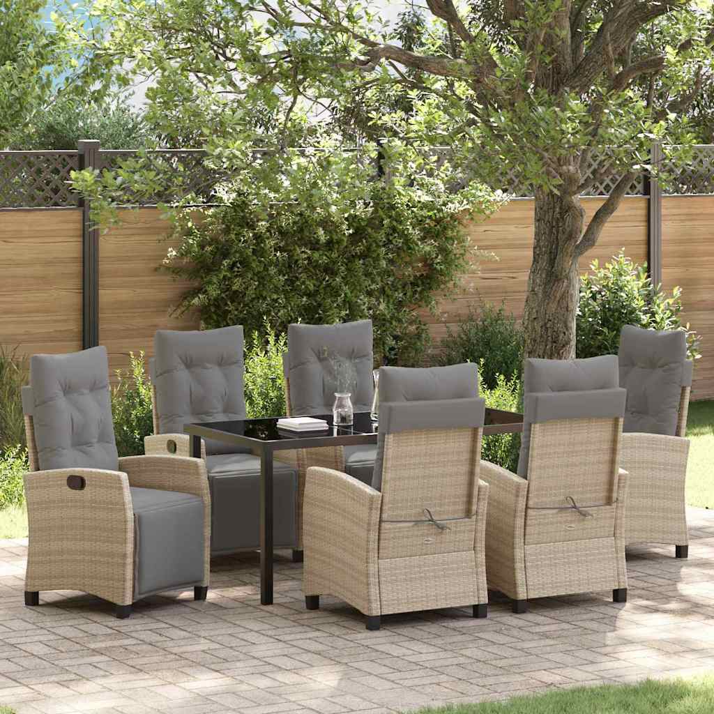 Garten Essgruppe mit Kissen 7 pcs Beige Poly-Rattan