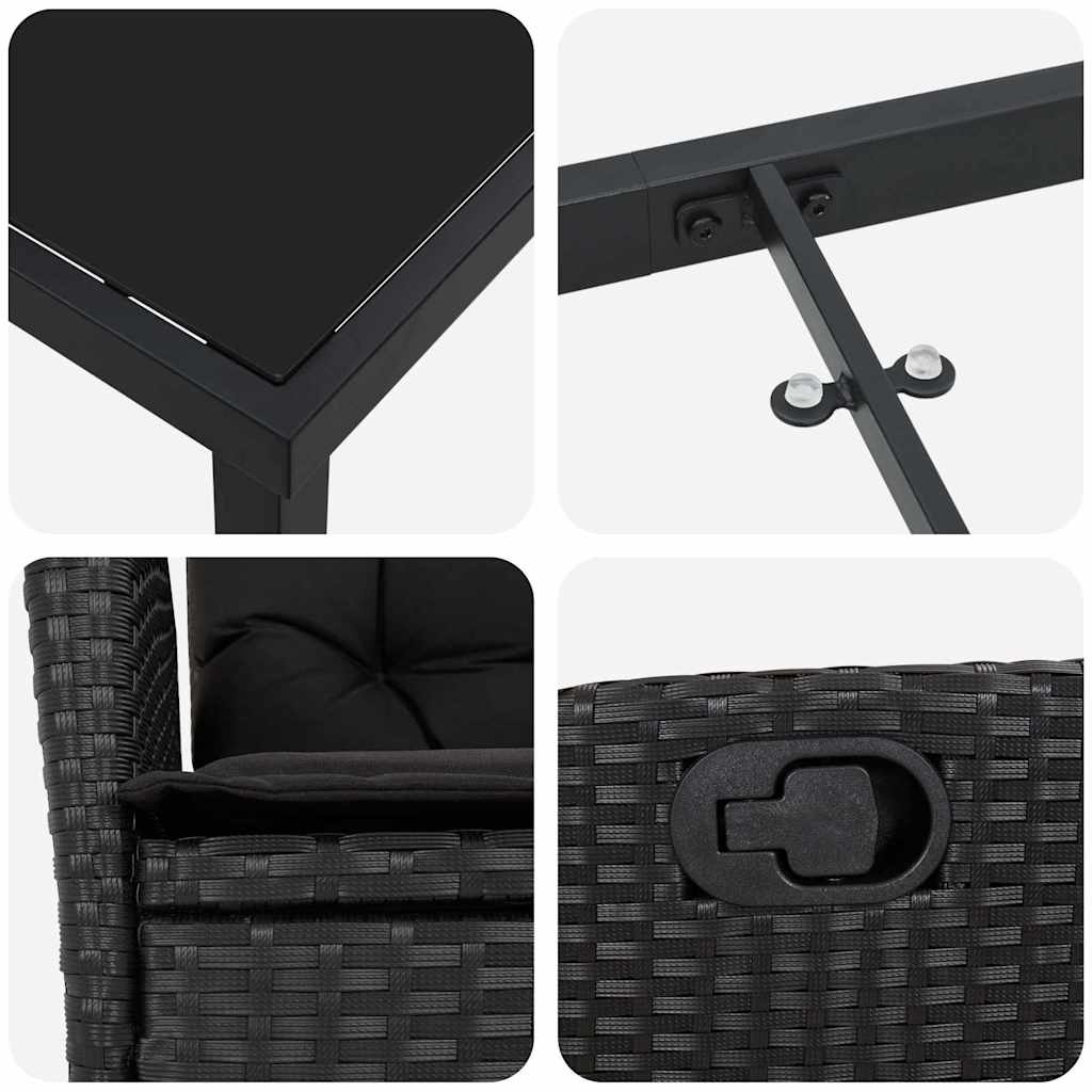Garten Essgruppe mit Kissen 7 pcs Schwarz Poly-Rattan