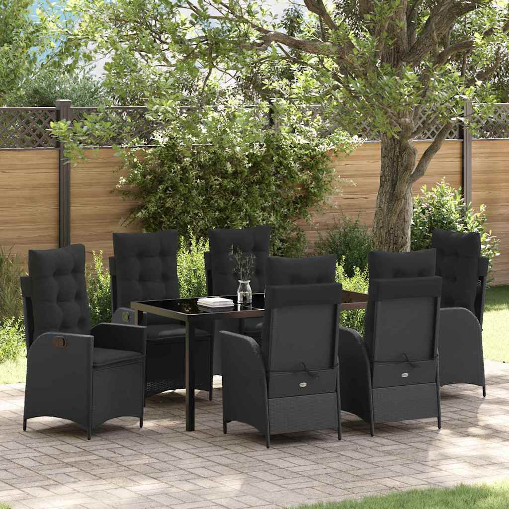 Garten Essgruppe mit Kissen 7 pcs Schwarz Poly-Rattan