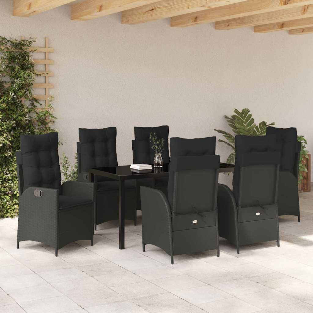 Garten Essgruppe mit Kissen 7 pcs Schwarz Poly-Rattan