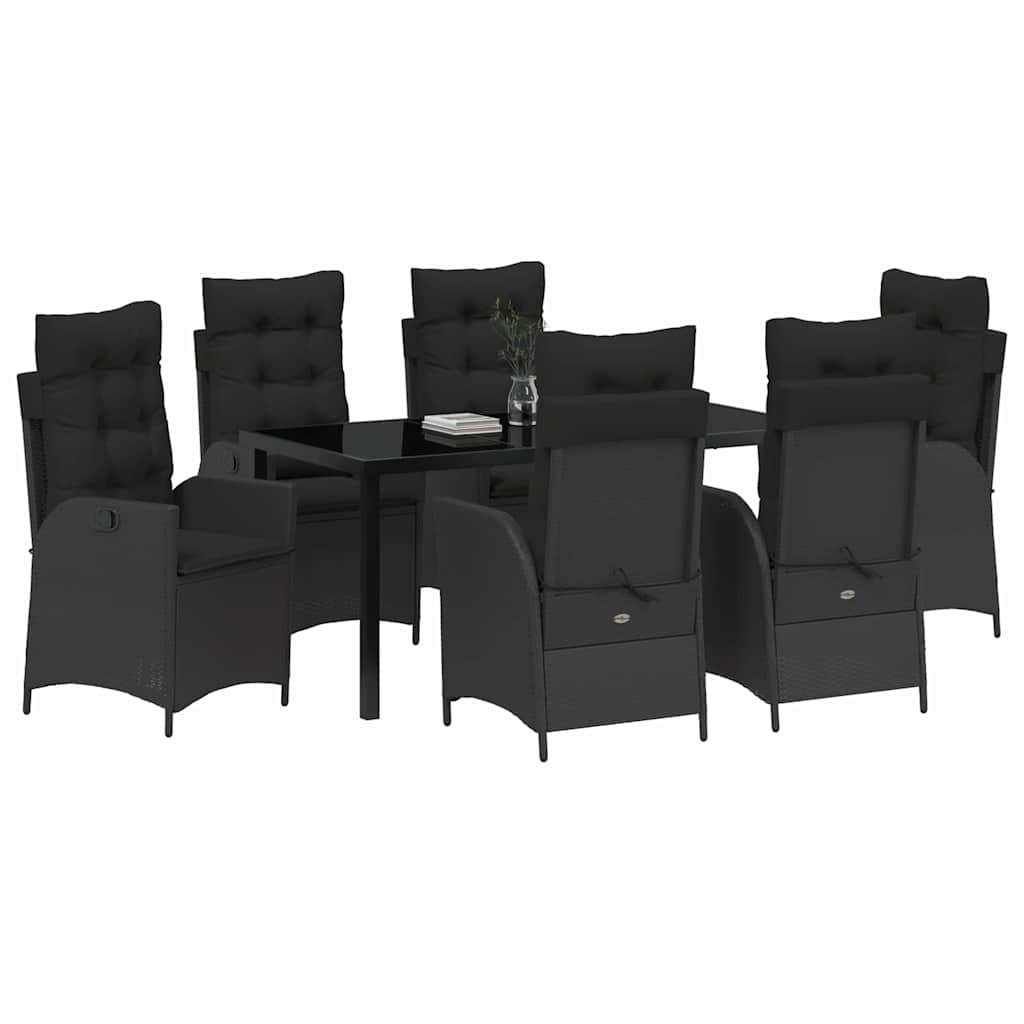 Garten Essgruppe mit Kissen 7 pcs Schwarz Poly-Rattan
