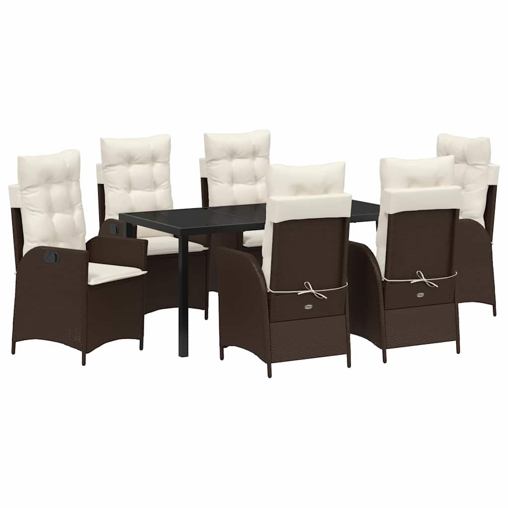 Garten Essgruppe mit Kissen 7 pcs Braun Poly-Rattan