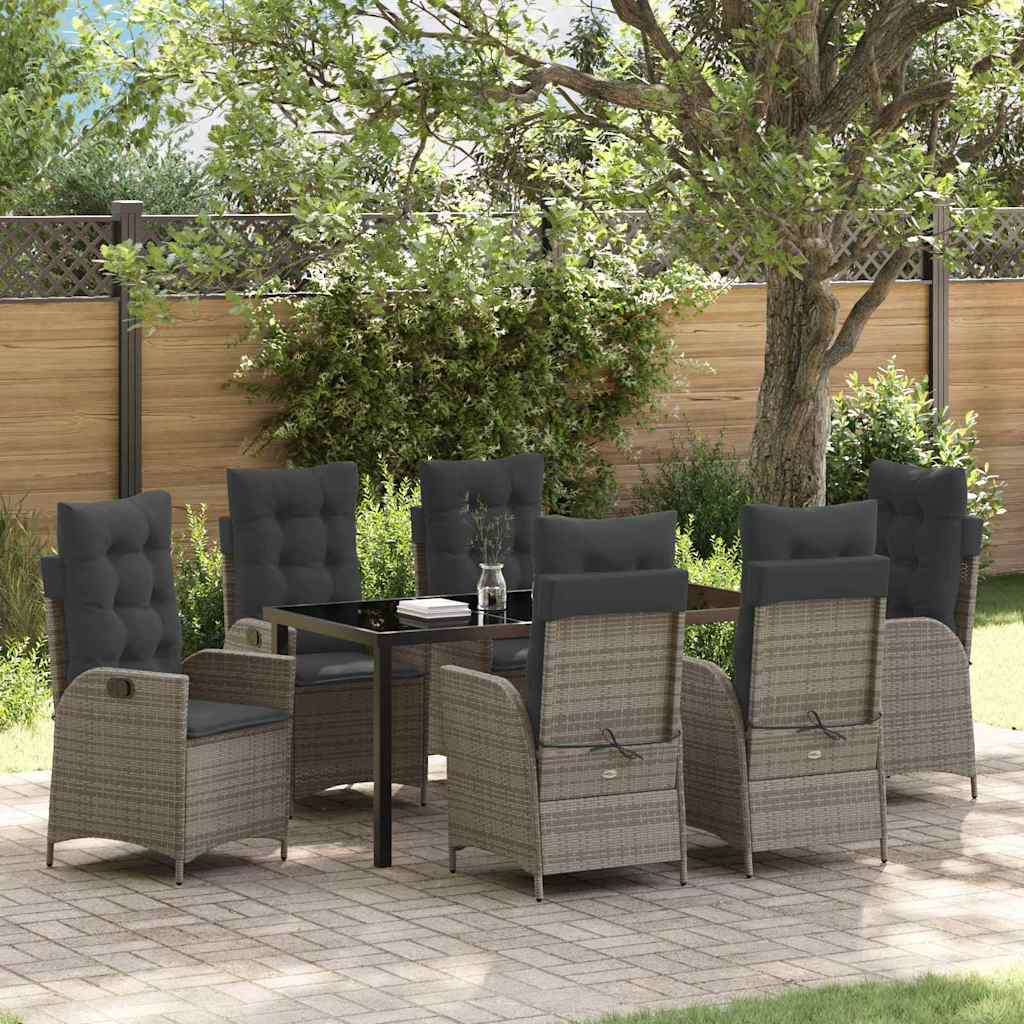 Garten Essgruppe mit Kissen 7 pcs Grau Poly-Rattan