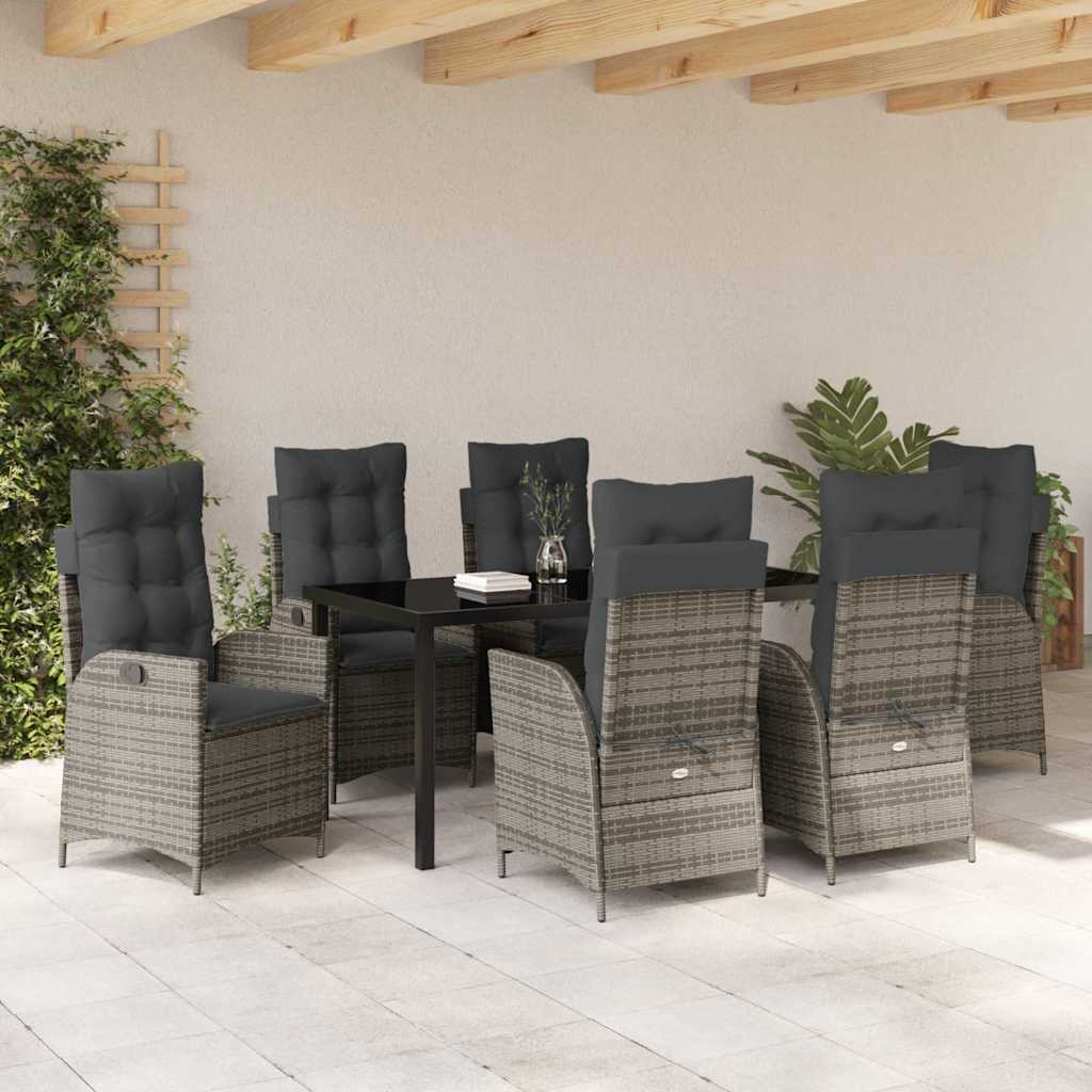 Garten Essgruppe mit Kissen 7 pcs Grau Poly-Rattan