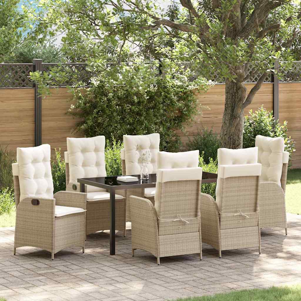 Garten Essgruppe mit Kissen 7 pcs Beige Poly-Rattan