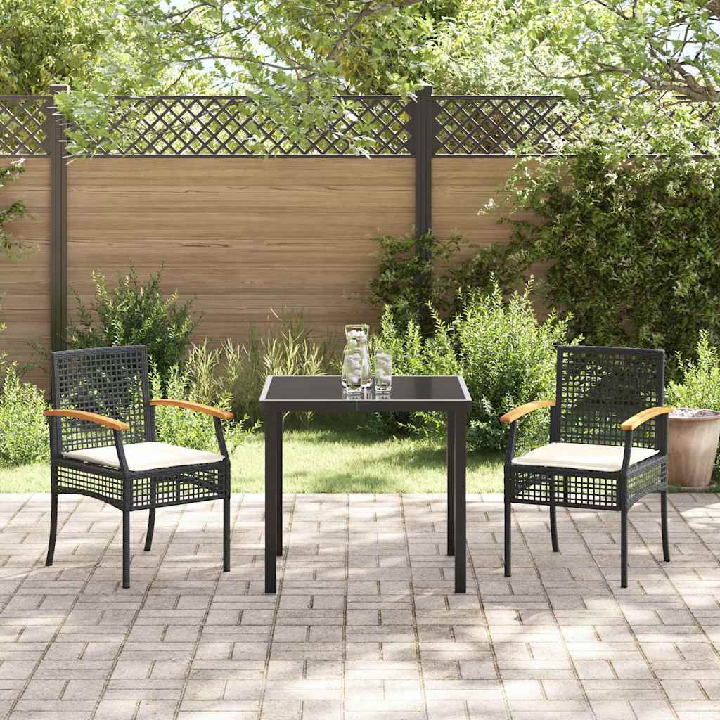 Garten Essgruppe mit Kissen 3 pcs Schwarz Rattan