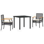 Garten Essgruppe mit Kissen 3 pcs Schwarz Rattan