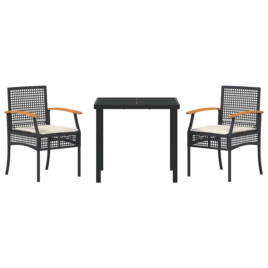 Garten Essgruppe mit Kissen 3 pcs Schwarz Rattan