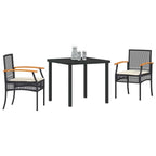 Garten Essgruppe mit Kissen 3 pcs Schwarz Rattan