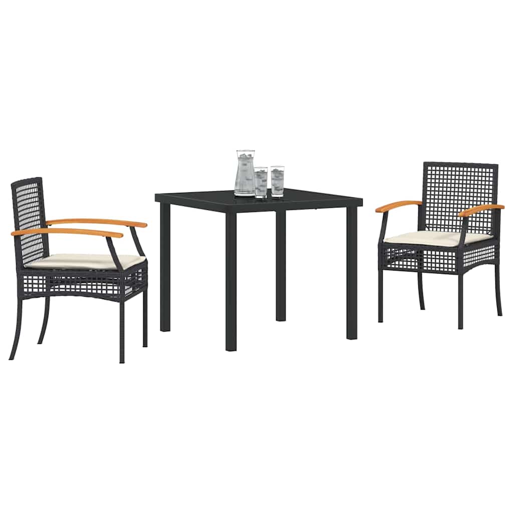 Garten Essgruppe mit Kissen 3 pcs Schwarz Rattan