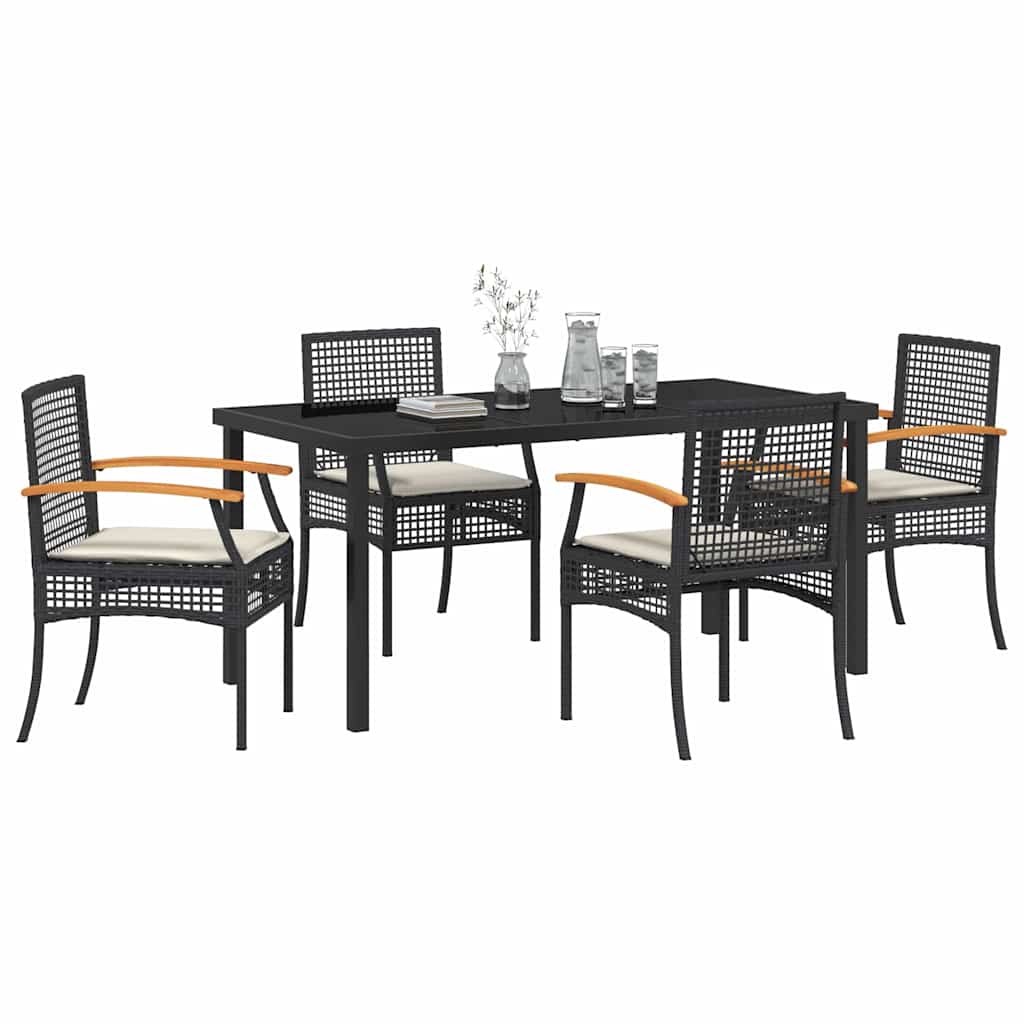 Garten Essgruppe mit Kissen 5 pcs Schwarz Rattan