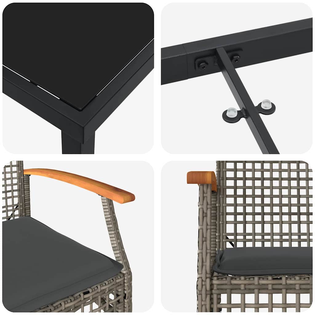 Garten Essgruppe mit Kissen 5 pcs Grau und Schwarz Rattan