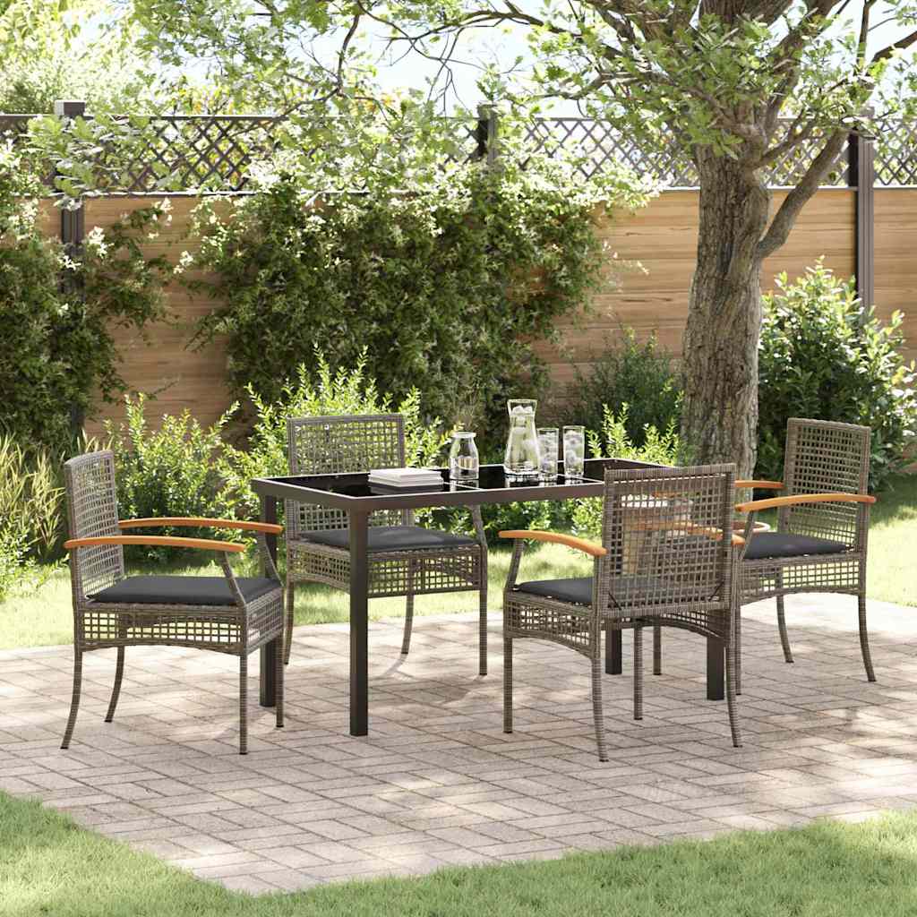 Garten Essgruppe mit Kissen 5 pcs Grau und Schwarz Rattan
