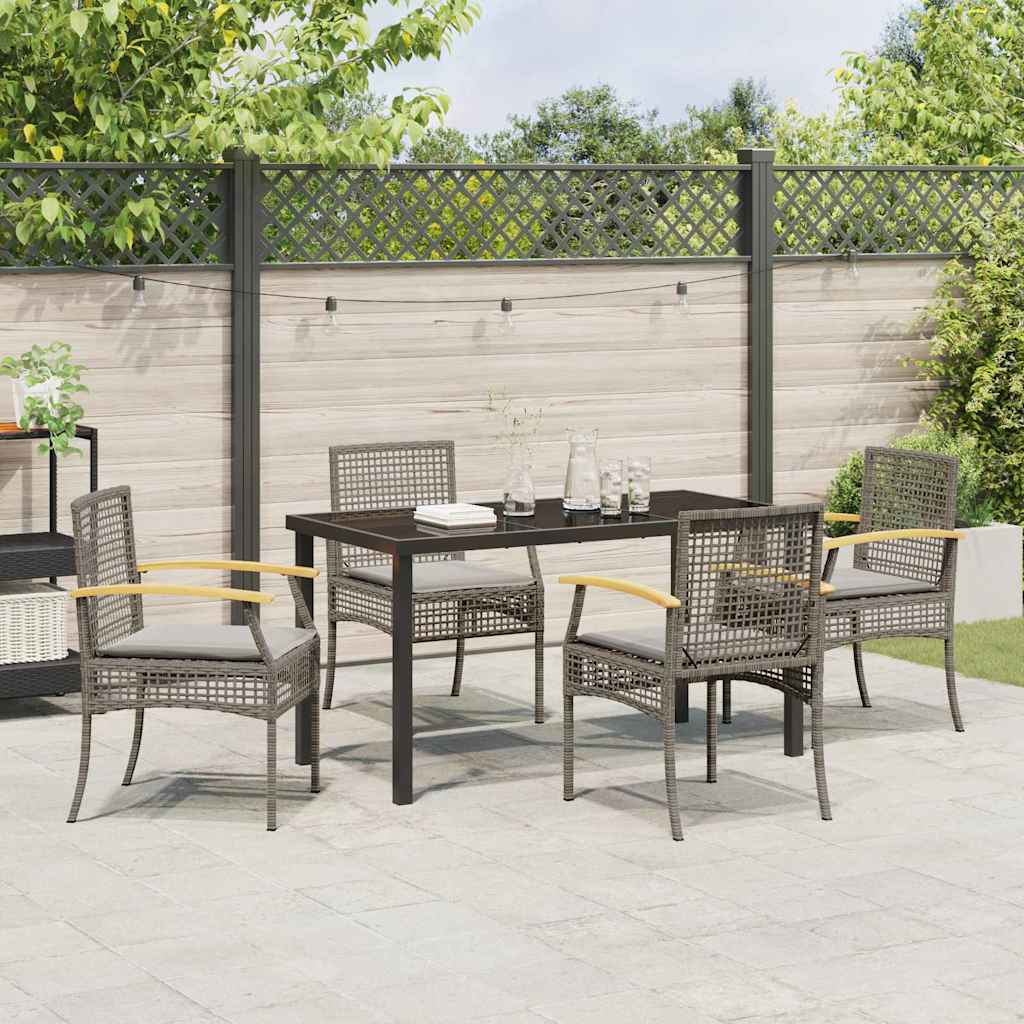 Garten Essgruppe mit Kissen 5 pcs Grau und Schwarz Rattan