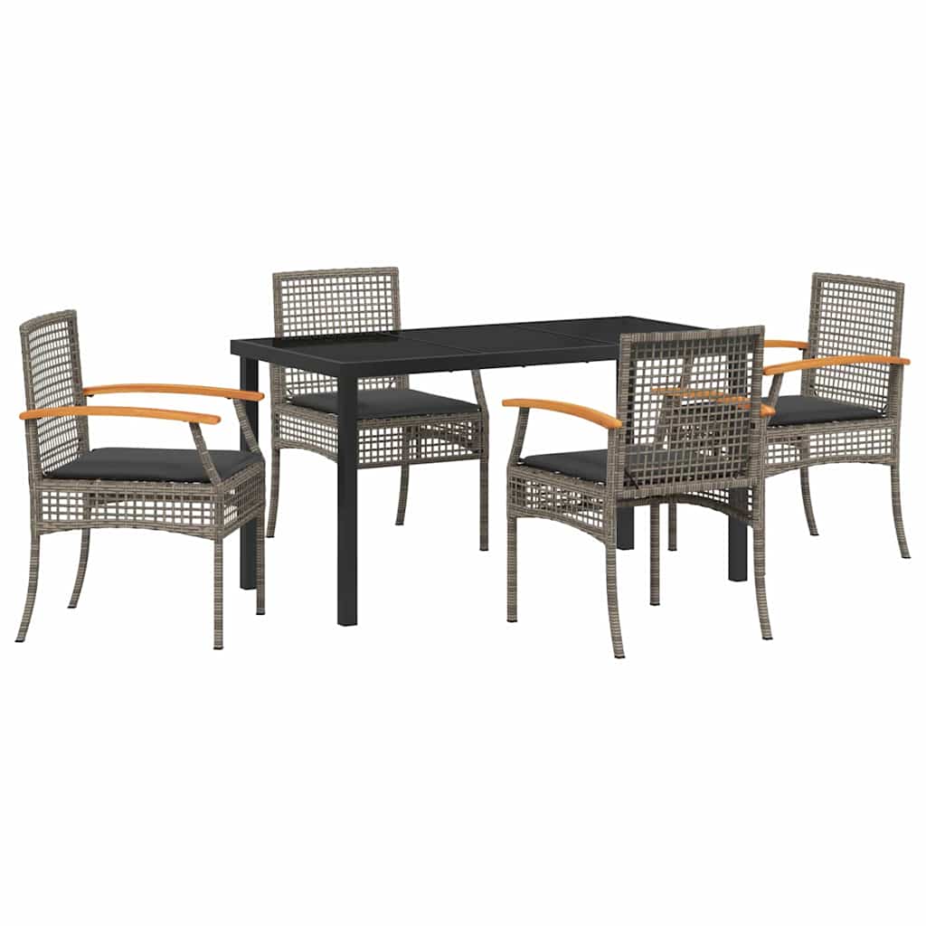 Garten Essgruppe mit Kissen 5 pcs Grau und Schwarz Rattan