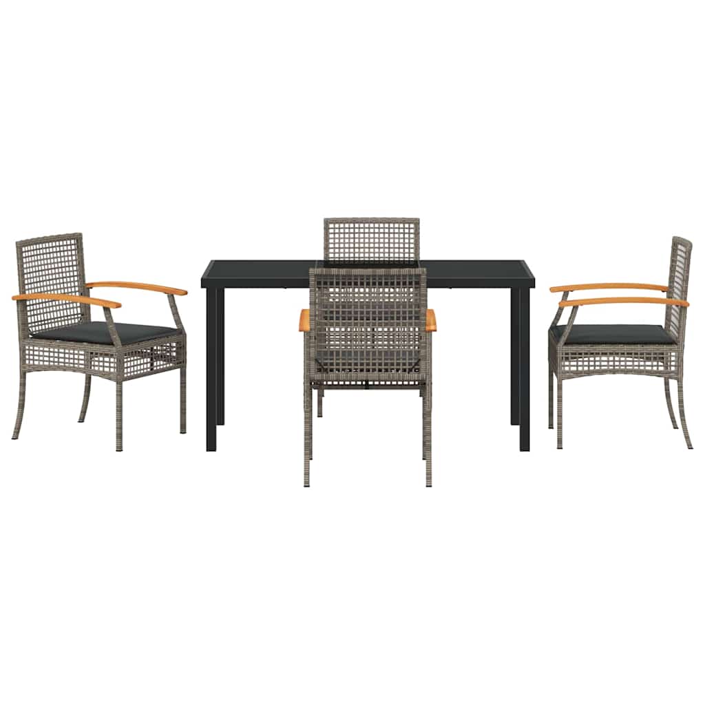 Garten Essgruppe mit Kissen 5 pcs Grau und Schwarz Rattan