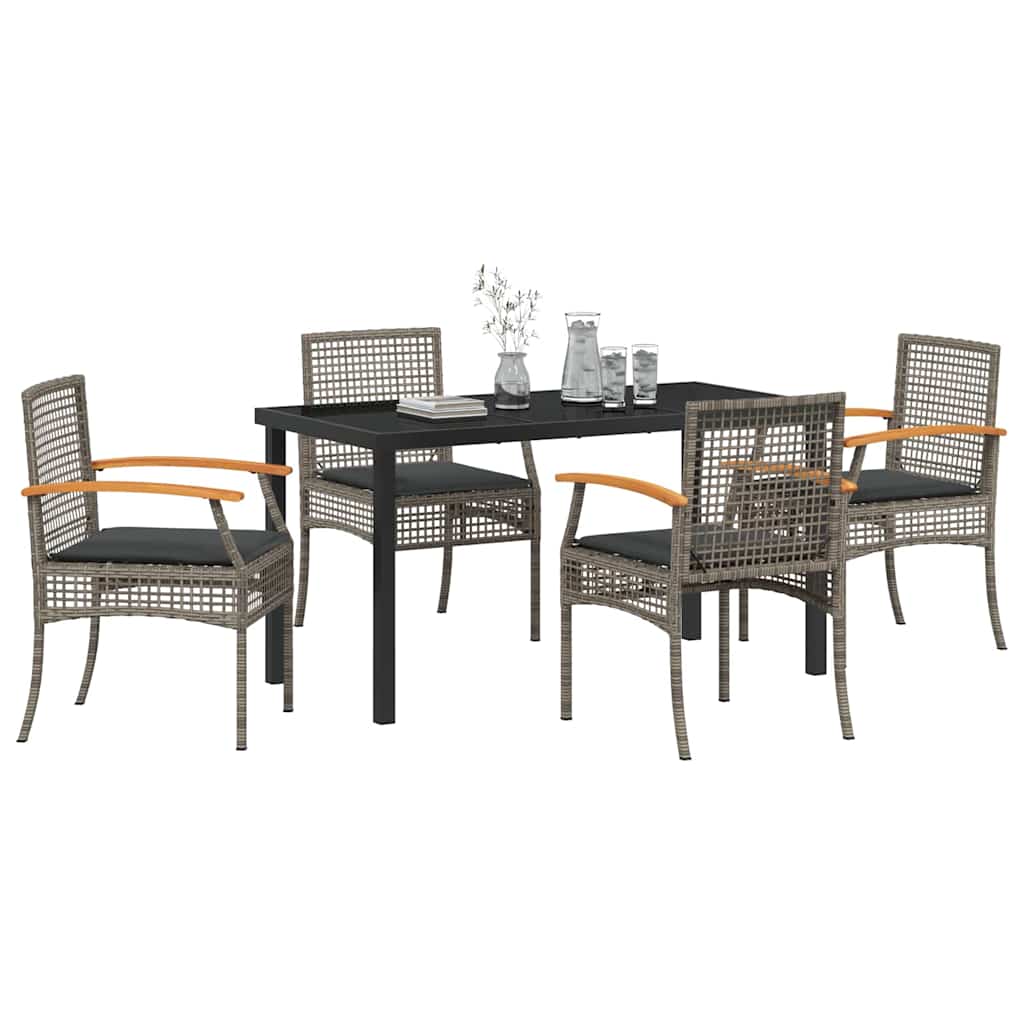 Garten Essgruppe mit Kissen 5 pcs Grau und Schwarz Rattan