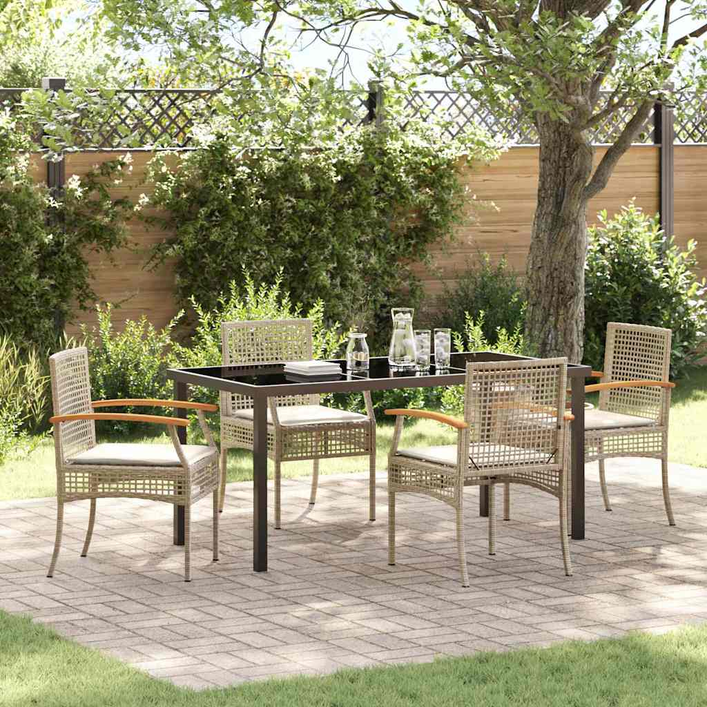 Garten Essgruppe mit Kissen 5 pcs Beige und Schwarz Rattan