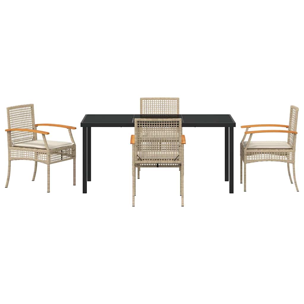 Garten Essgruppe mit Kissen 5 pcs Beige und Schwarz Rattan