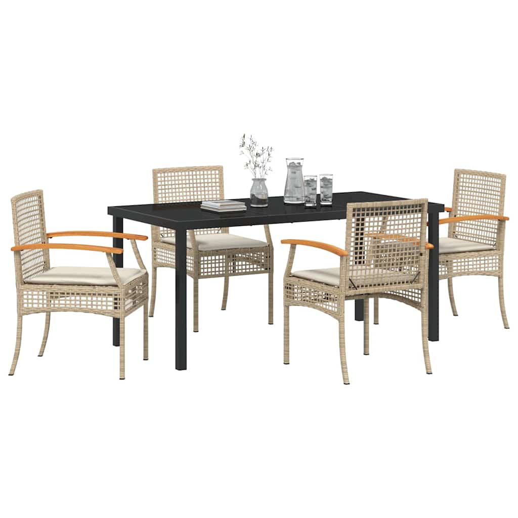 Garten Essgruppe mit Kissen 5 pcs Beige und Schwarz Rattan