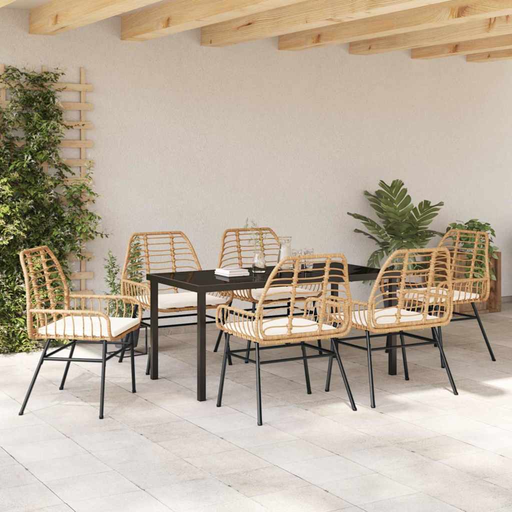 Garten Essgruppe 7 pcs Braun Poly-Rattan