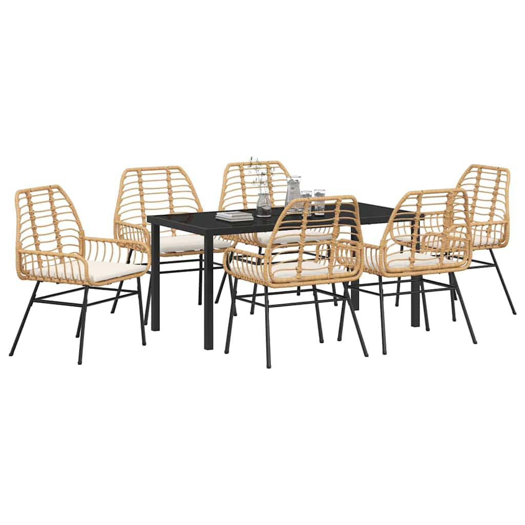 Garten Essgruppe 7 pcs Braun Poly-Rattan