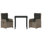Garten Essgruppe 3 pcs Grau Poly-Rattan