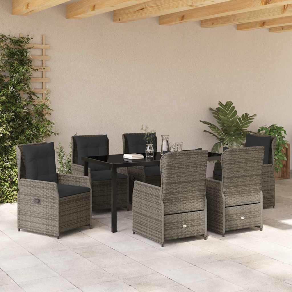 Garten Essgruppe 7 pcs Grau Poly-Rattan