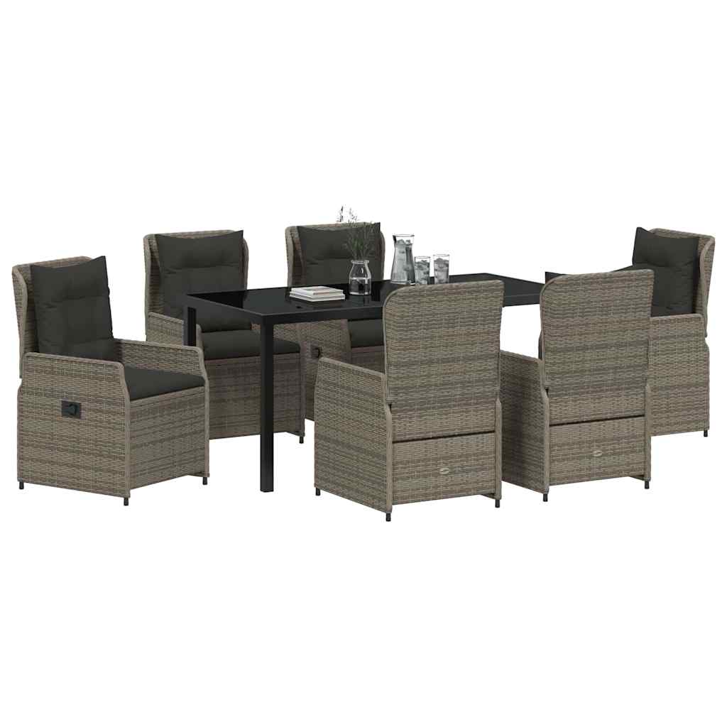 Garten Essgruppe 7 pcs Grau Poly-Rattan