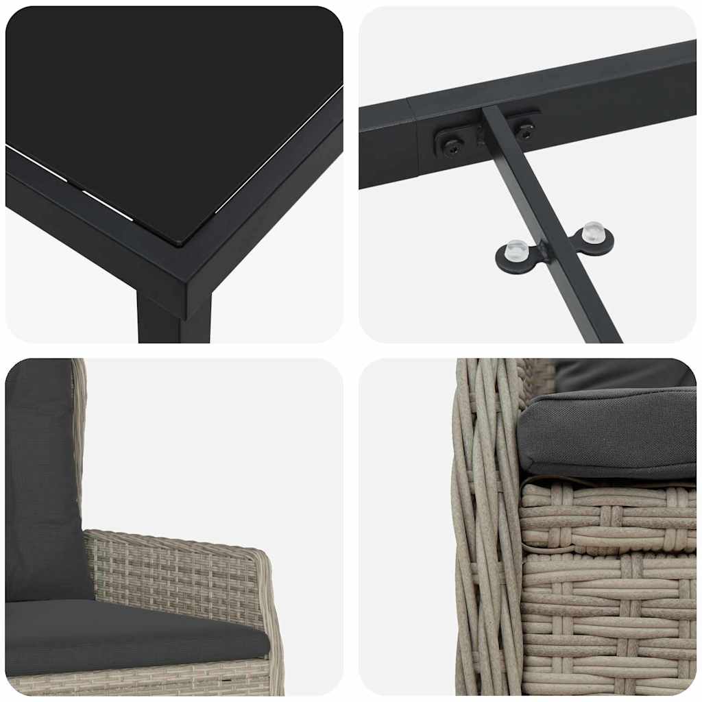 Garten Essgruppe 7 pcs Hellgrau Poly-Rattan