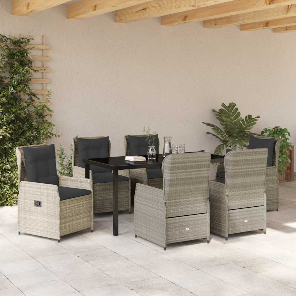 Garten Essgruppe 7 pcs Hellgrau Poly-Rattan