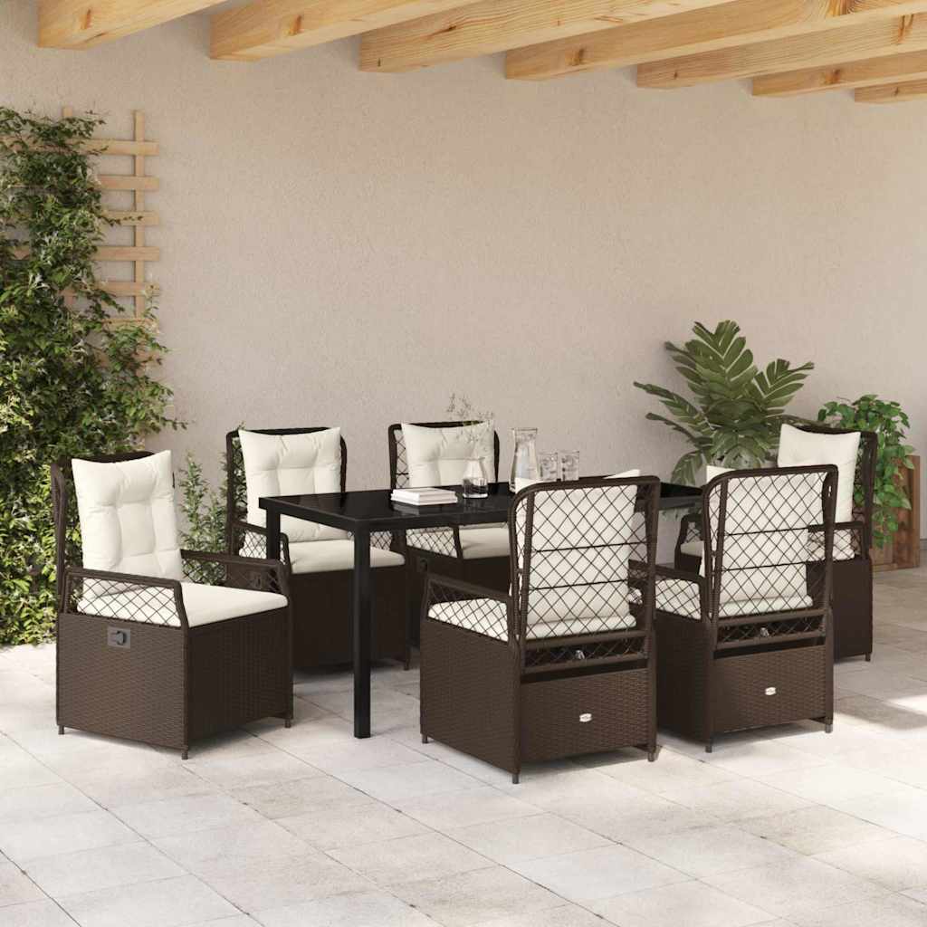 Garten Essgruppe 7 pcs Braun Poly-Rattan