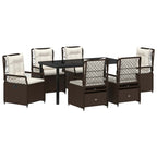 Garten Essgruppe 7 pcs Braun Poly-Rattan