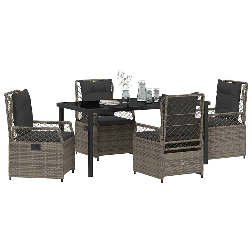 Garten Essgruppe 5 pcs Grau Poly-Rattan